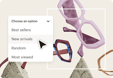 Image of an abstracted view of Mailchimp's product recommendations tool in the Email Builder. The display highlights options for sending personalized emails with dynamic content, such as best sellers and new arrivals, tailored to individual customer preferences and behaviors to enhance engagement and sales.