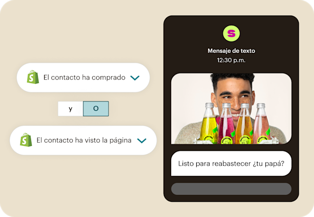 Un mensaje SMS de Mailchimp informado por segmentos sincronizados de Shopify para ayudarte a personalizar tu marketing y fidelizar a tus clientes.
