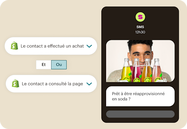 Un SMS envoyé par Mailchimp et basé sur les segments Shopify synchronisés pour vous aider à personnaliser votre marketing et à fidéliser vos clients.
