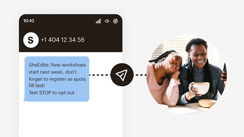 Mobile phone screen showing a text message sent via Mailchimp's omnichannel marketing tools