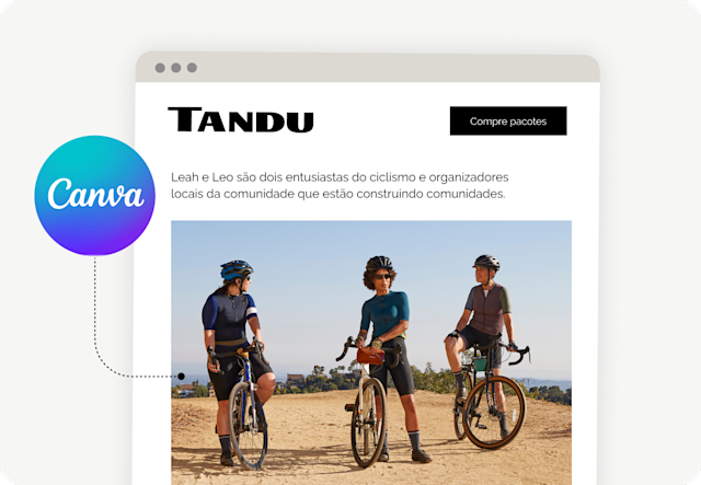 Layout de página da web com ciclistas e a marca "Tandu".